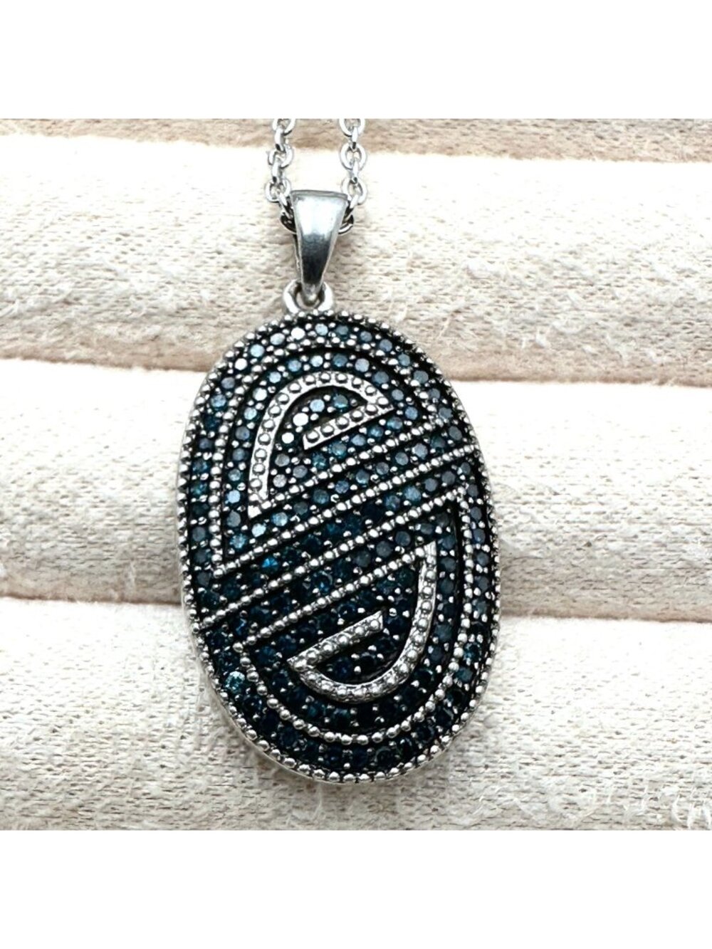 Blue Diamond 1.40 ctw Pendant Sterling Silver Necklace 18 Inch Chain